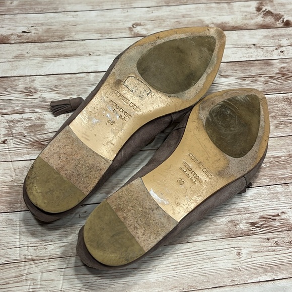 Pomme Dor Taupe Suede Flats Pointed Toe Flats Fringe Loafers Size 38 - Picture 7 of 9